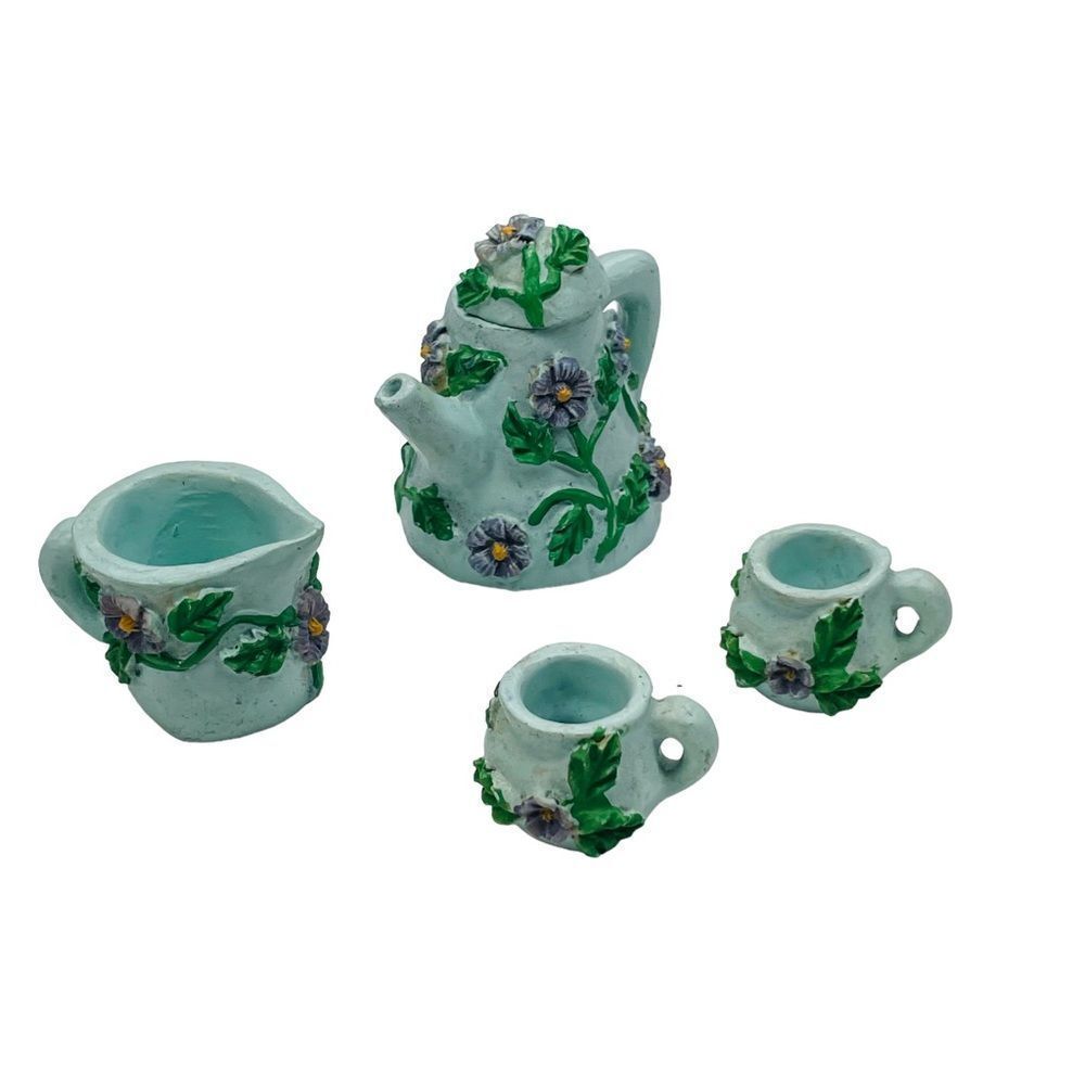 Vintage Green & Purple Floral Miniature Tea Set